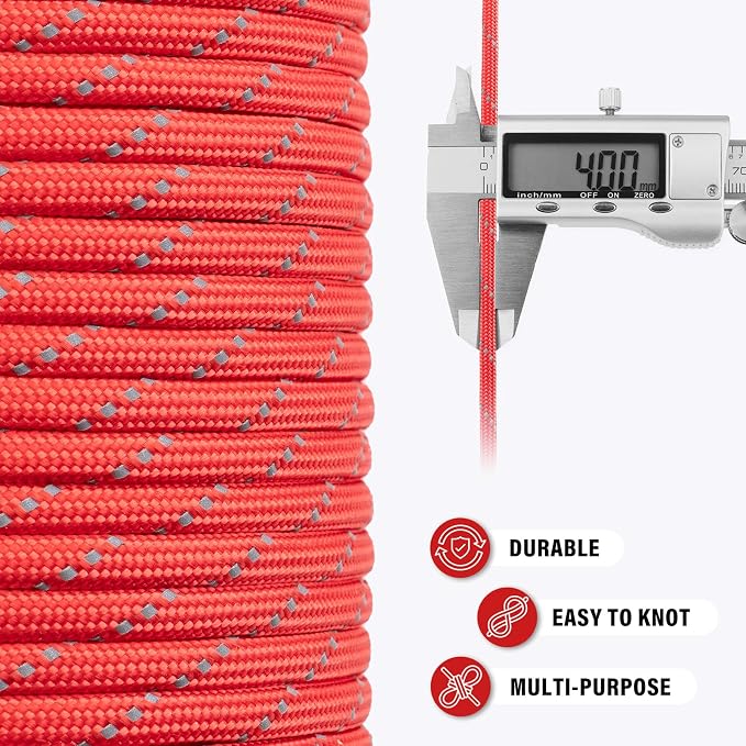 Reflective Paracord Rope 750 lb - 200ft 5/32" Parachute Cord 4MM 12-Strand para - Image 6