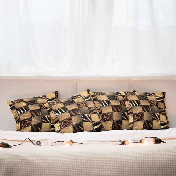 Ambesonne Safari Decorative Throw Pillow Case Pack of 4, Jeans Denim Patchwork - Image 6