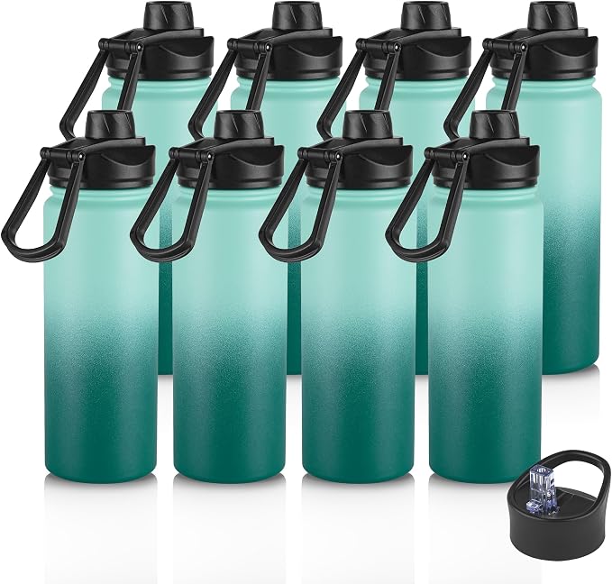 Gradient Green 8 Pack: 24oz Insulated Stainless Steel Metal Water Bottle by VEGOND