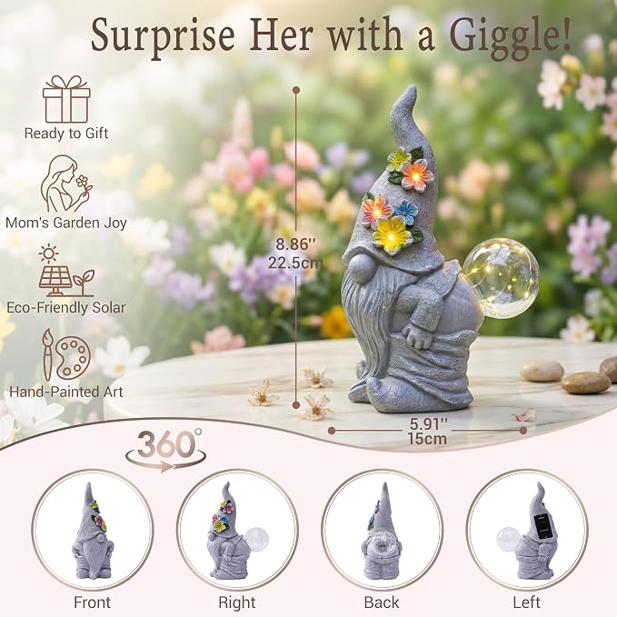 Solar Funny Garden Gnome Statue: Outdoor Sculpture Lights - Image 4