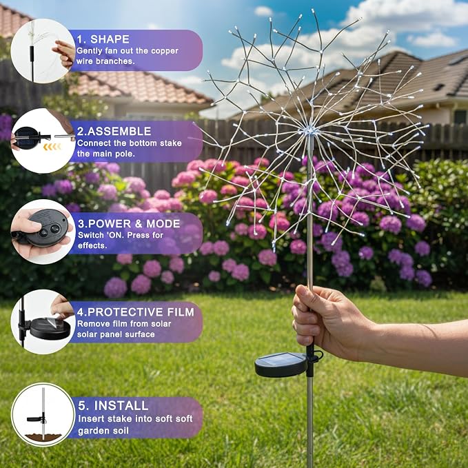 Solar Garden Lights Outdoor, 210 Led & 8 Modes Solar Firework Lights Decorative - Image 7