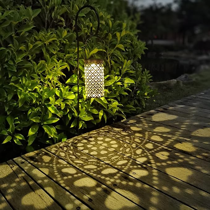 2 Pack Solar Lanterns Outdoor Hanging Heart Pattern Decor Lantern, Waterproof - Image 3