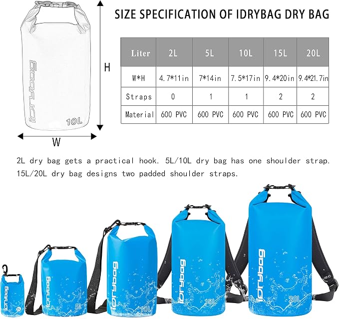 IDRYBAG Dry Bag for Kayaking Waterproof 2L/5L/10L/15L/20L, Small Dry Sack - Image 4