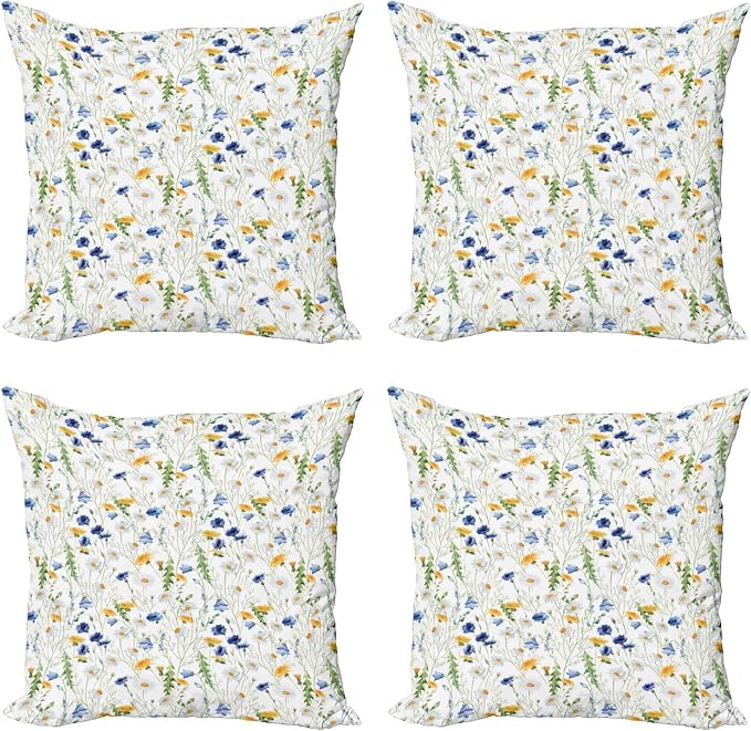 Ambesonne Flower Decorative Throw Pillow Case Pack of 4, Wild Flowers Poppies by Ambesonne