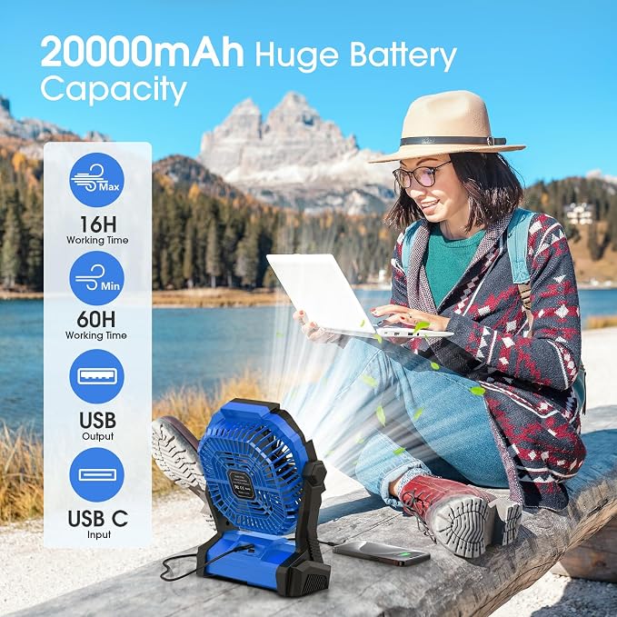 Portable Fan Rechargeable, Cordless Battery Powered Fan - Image 2