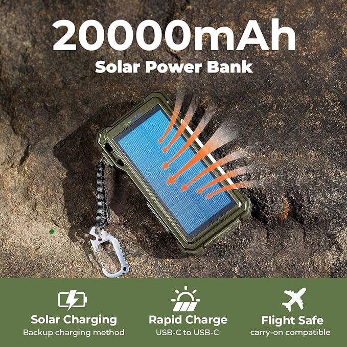 BLAVOR Solar Power Bank 20000mAh Built-in Cables, Wireless Charger - Image 3