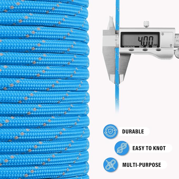 Reflective Paracord Rope 750 lb - 500ft 5/32" Parachute Cord 4MM 12-Strand para - Image 6