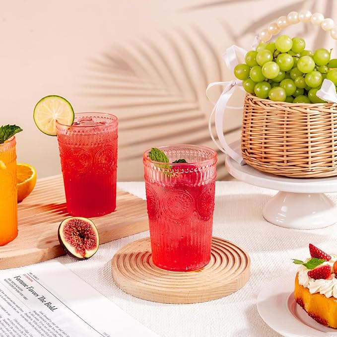 Ciaell 12 Pack Romantic Plastic Water Glasses - 14 Oz Pink Vintage Drinking - Image 4