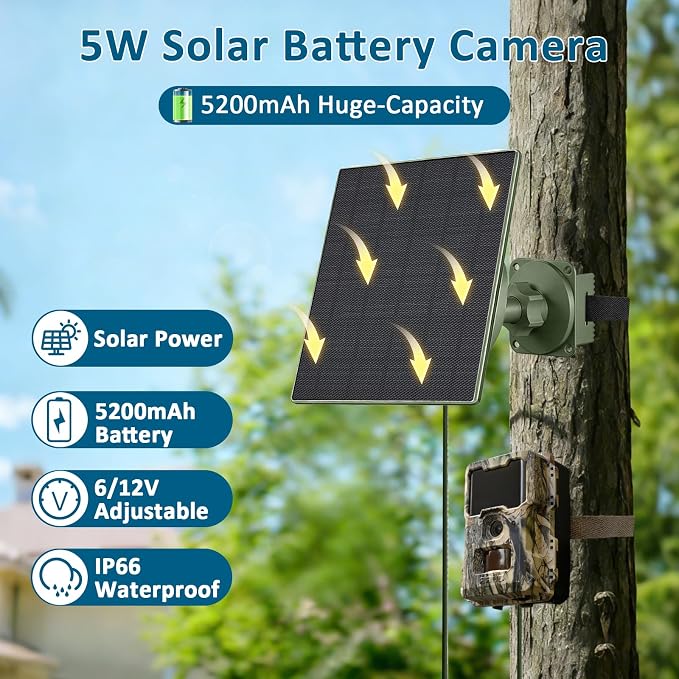 Zivif Solar Panel for Trail Camera, 5W Solar Charger Built-in 5200mAh - Image 4