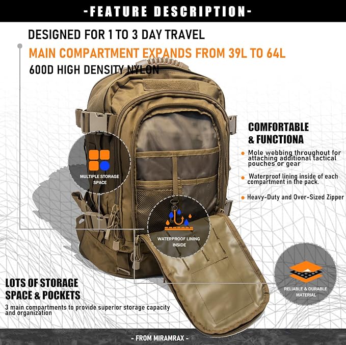 Miramrax Tactical Backpack Military Army Daypack - Image 5