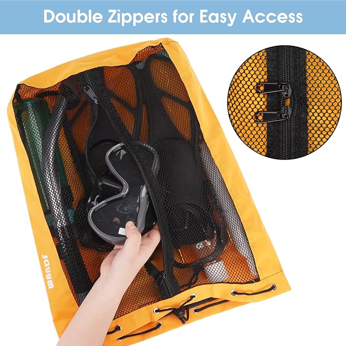 WANDF Swim Bag Mesh Drawstring Backpack Beach Backpack - Image 3