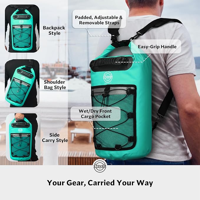 STOVER 5/10/25/30/40/55L Waterproof Dry Bag- Roll-Top Backpack w/Phone Case- - Image 3