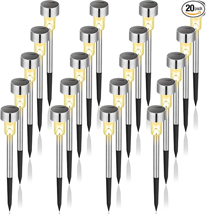 GIGALUMI Solar Pathway Lights, Stainless Steel IP44 Waterproof Auto On/Off by GIGALUMI