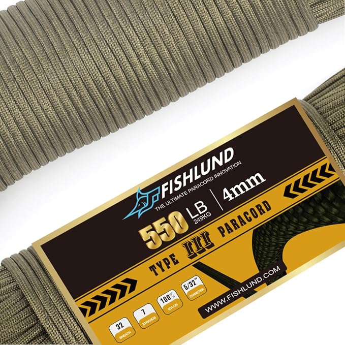 Paracord 550 lb, 7 Strand Paracord Rope 100ft 4mm, Nylon Parachute Cord by FISHLUND