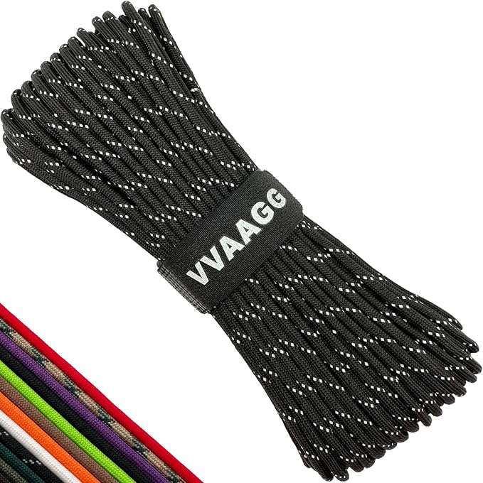 VVAAGG Reflective Paracord Rope 100FT, 7 Strand Nylon para Cord Lanyard Utility by ParacordSpecialist