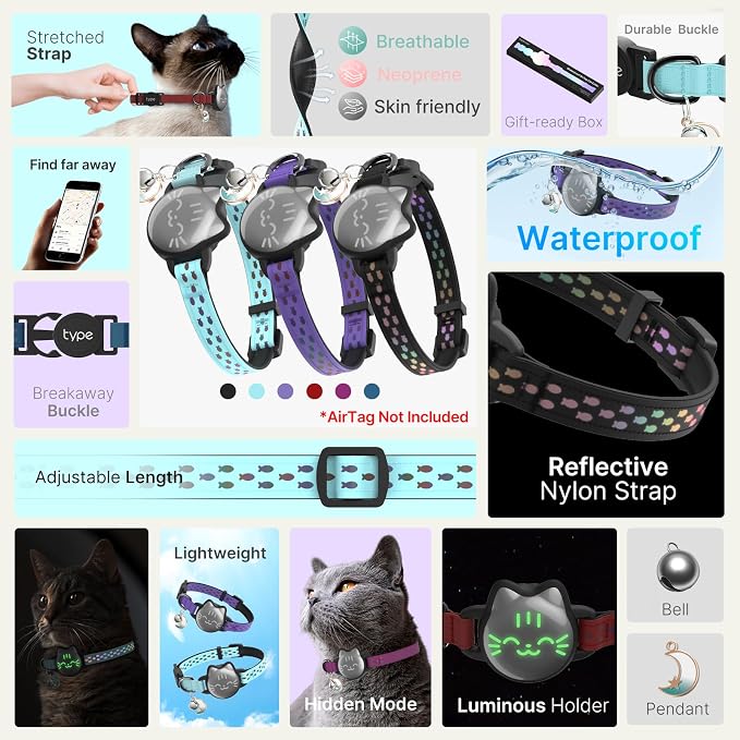 Waterproof Airtag 2nd & 1st Cat Collar, Breakaway Cat Airtag Collar - Image 2