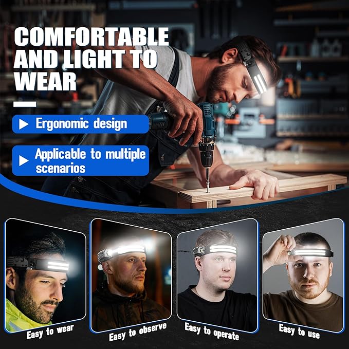 Rechargeable Headlamps 12 Pack, LED Headlight 230° Ultra Wide Beam, 6 Modes - Image 5