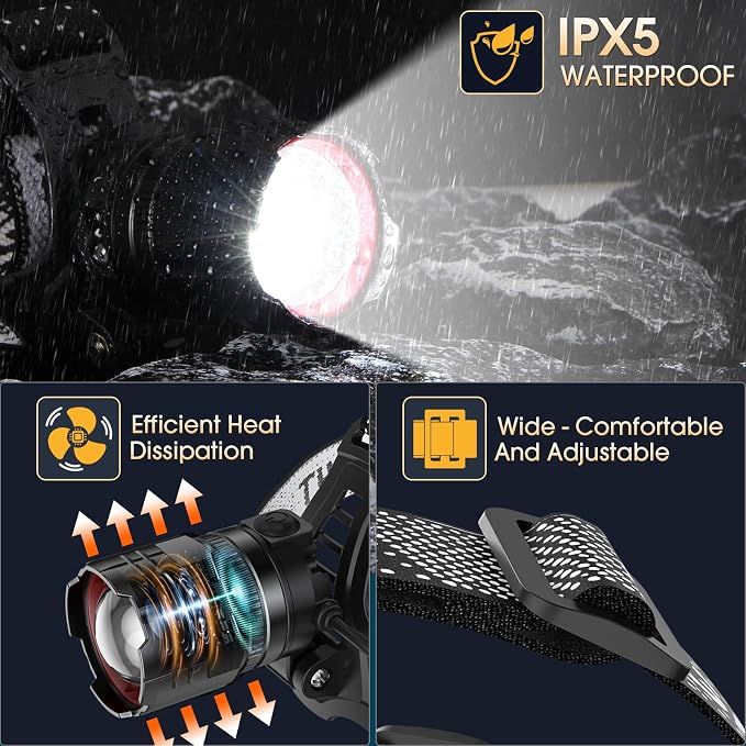 Headlamp Rechargeable Super Bright, 2 Pack High Lumen LED Head Lamp - Image 7