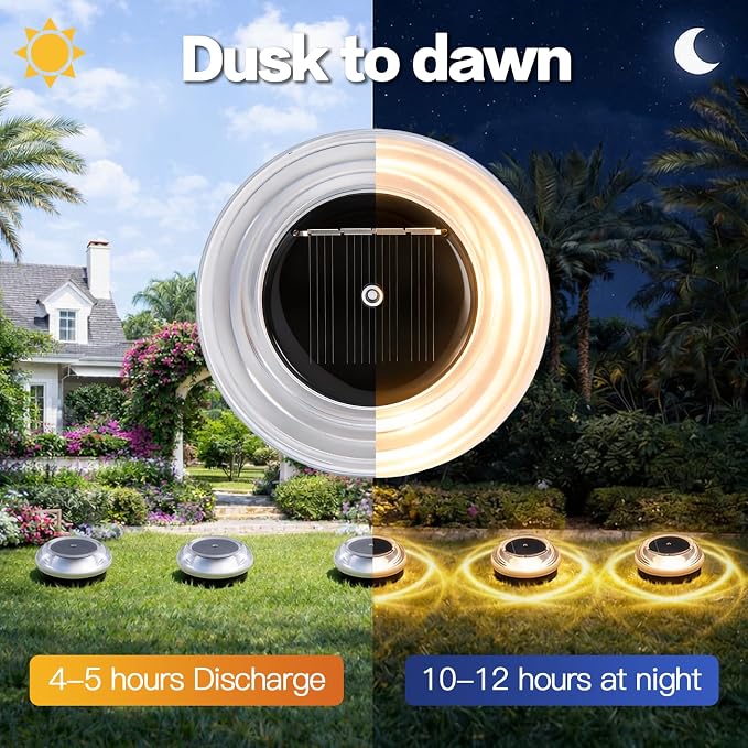 Solar Ground Lights 8 Pack Landscape Lighting 3000K Solar Lights Outdoor IP67 - Image 5