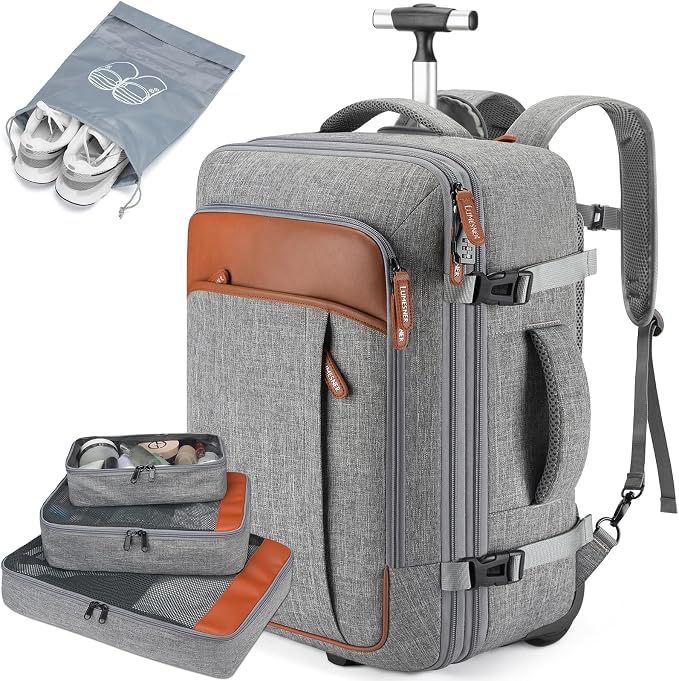 Lumesner Rolling Backpack for Men and Women, Extra Large 42L Travel Backpack by Lumesner