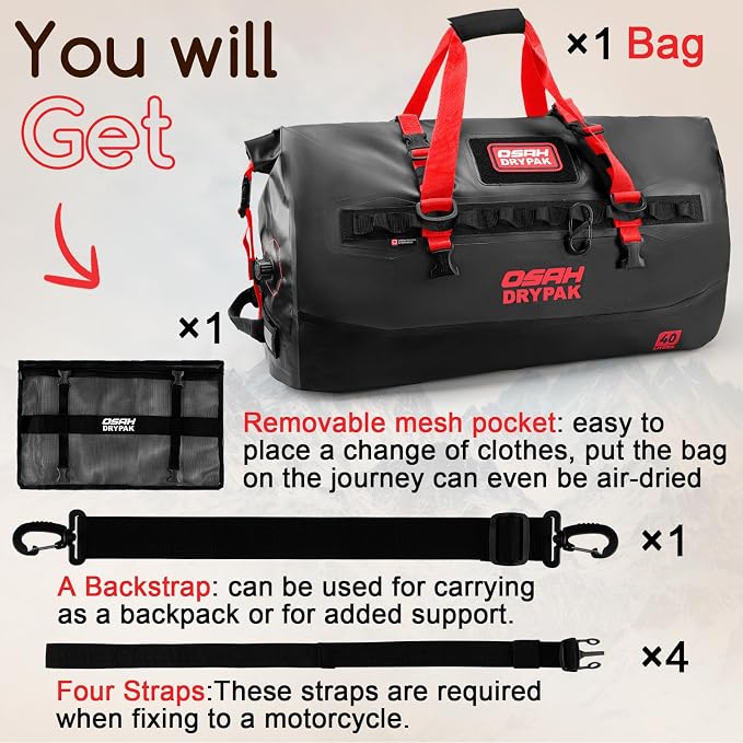 OSAH DRYPAK Waterproof Duffel Bag 25L/40L/60L – Heavy-Duty Motorcycle Tail Bag - Image 8