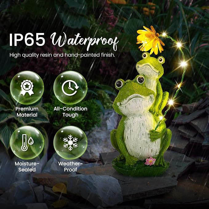 GIGALUMI Solar Garden Statues Loving Frog Garden Decor Figurine Lights - Image 6