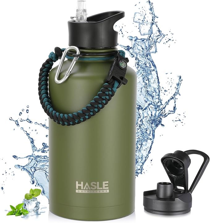HASLE OUTFITTERS Half Gallon Insulated Water Bottles 64 oz, Stainless Steel by HASLEOUTFITTERS
