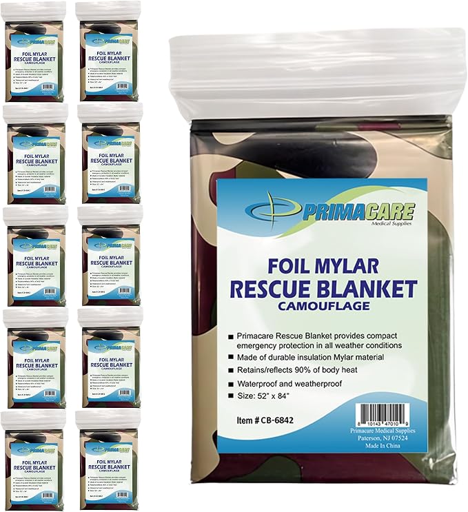 Primacare CB-6842-10 Emergency Mylar Thermal Blankets 10 Pack – 84"x52" by Primacare