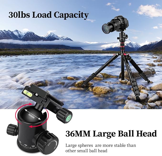 Professional Tripod for Camera, Victiv 81 inch Aluminium Compact Travel Camera - Image 3