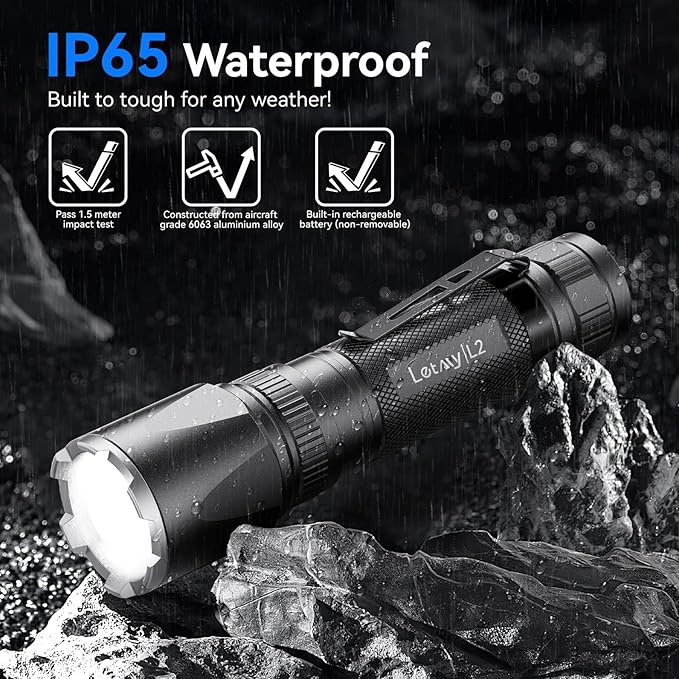 LETMY Rechargeable Flashlights High Lumens, 2 Pack 2000 Lumens Super Bright LED - Image 5