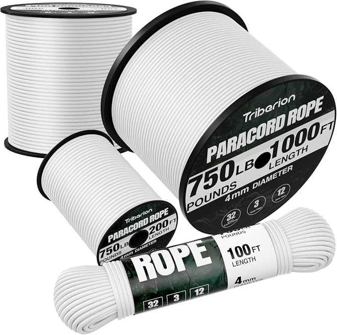 Paracord Rope 750 lb - 1000ft 5/32" Parachute Cord 4MM 12-Strand para Cord - by Triberion