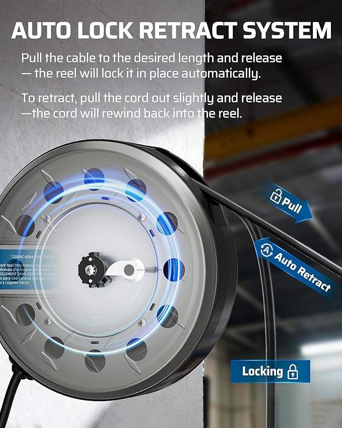 DEWENWILS 30FT Retractable Extension Cord Reel, Ceiling/Wall Mount 16/3 SJTW - Image 5