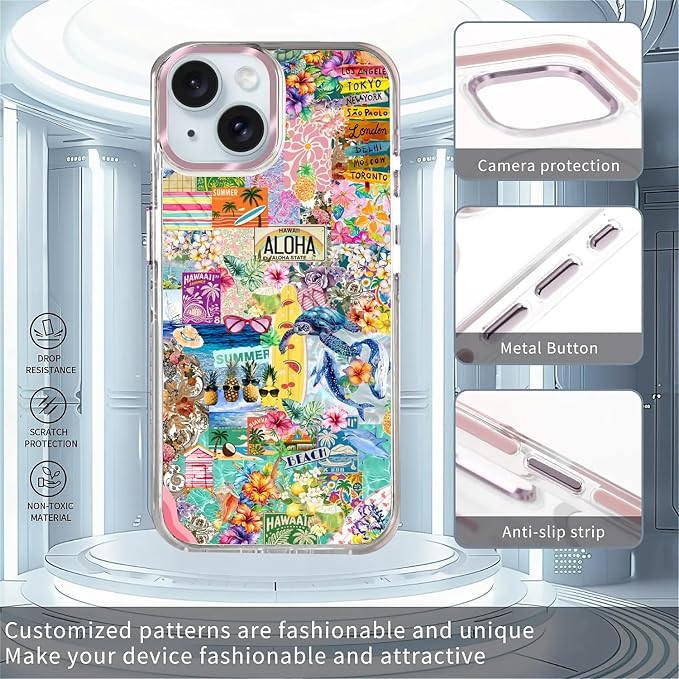 Case for iPhone 15, Hawaii Aloha Cover Coastal Beach Collage Phone Case - Image 2