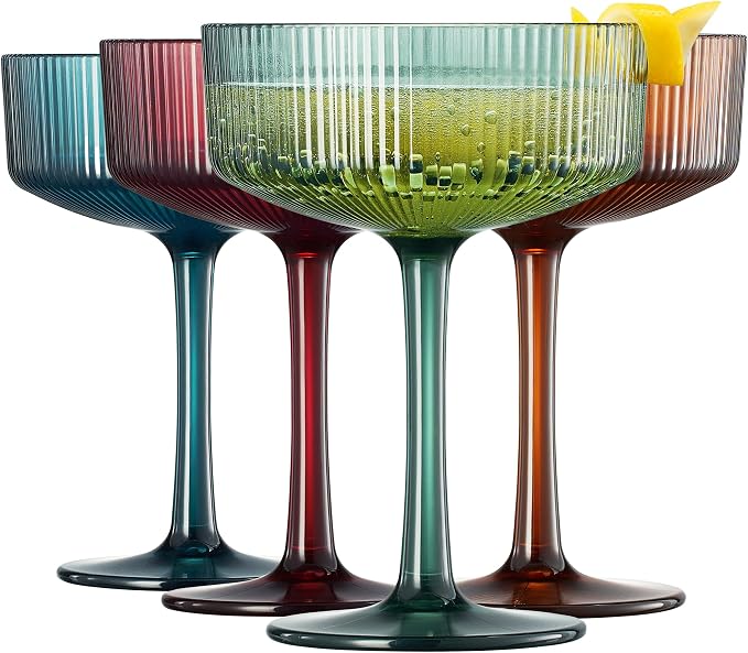 Khen Shatterproof Acrylic Ribbed Vintage Art Deco Martini, Champagne & Cocktail by Khen