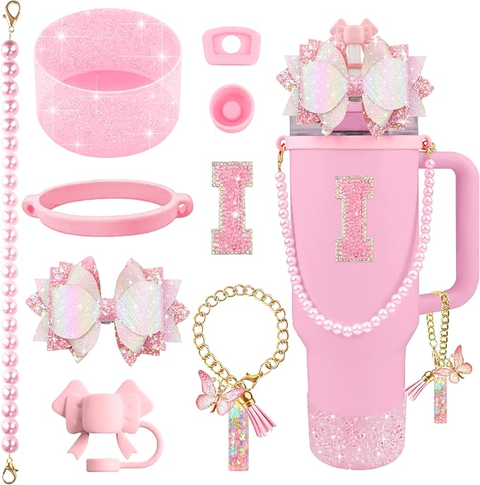 9PCS Pink for Stanley Cup Accessories Set Bling Initials Bow Charms for Stanley by Unknown