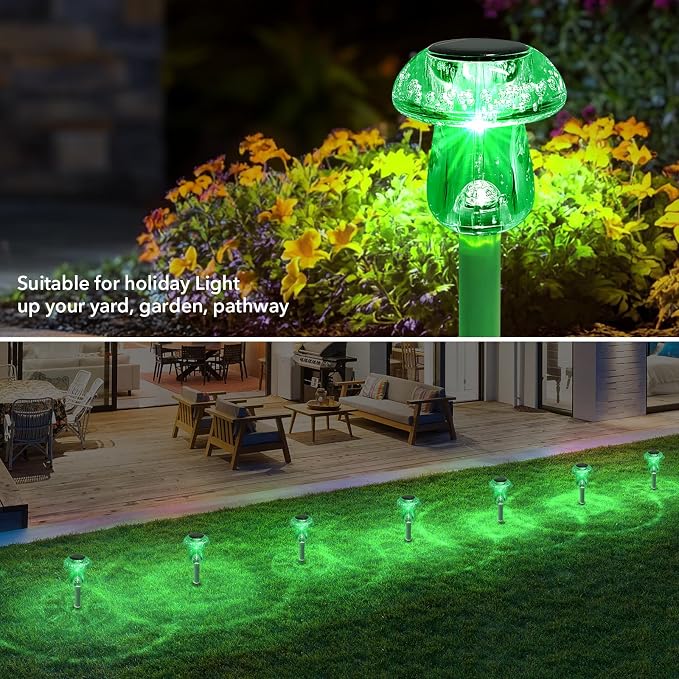 Benany Solar Lights Outdoor, St Patricks Day 8 Pack Mushroom Landscape Lights - Image 4