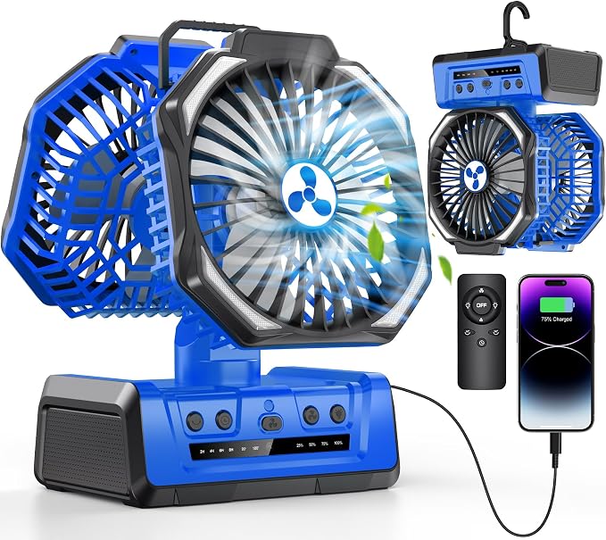 Dual Head Portable Rechargeable Fan 20000mAh Battery Powered Camping Fan by OnlyNewforYourLife