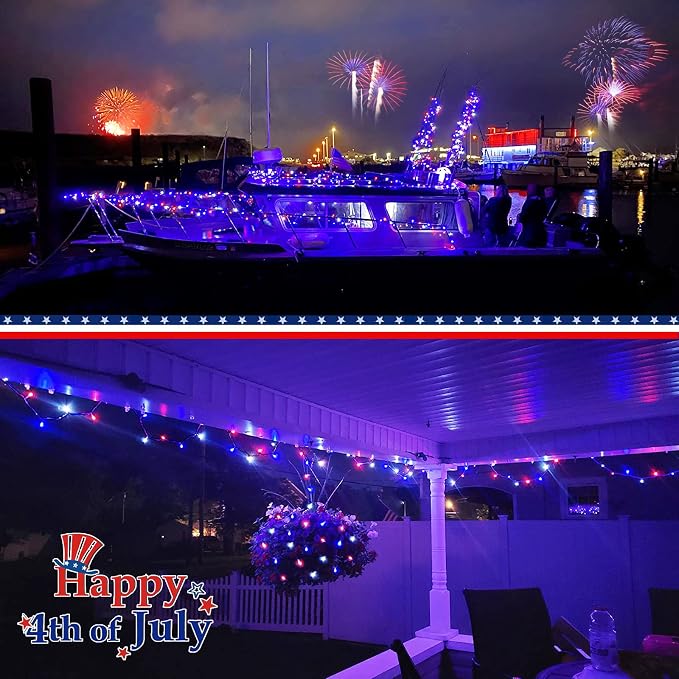 JMEXSUSS 200 LED 66ft Red White and Blue Lights Outdoor, Expandable Waterproof - Image 8