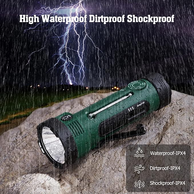 Emergency Radio with 5-Mode LED Flashlight, Solar Hand Crank NOAA Weather Radio - Image 8