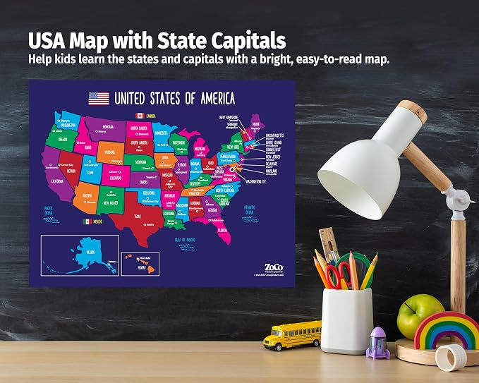 ZOCO – United States Map with Capitals Poster – Laminated 17x22 – Educational - Image 4