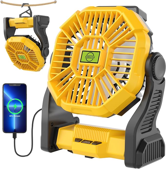 Portable Camping Fan Cordless Battery Powered，270° Rotating Portable Battery by TDLOL