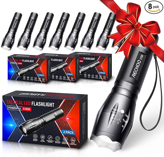 RECHOO 8 Pack LED Flashlight, Bright Powerful Flash Light by RECHOO