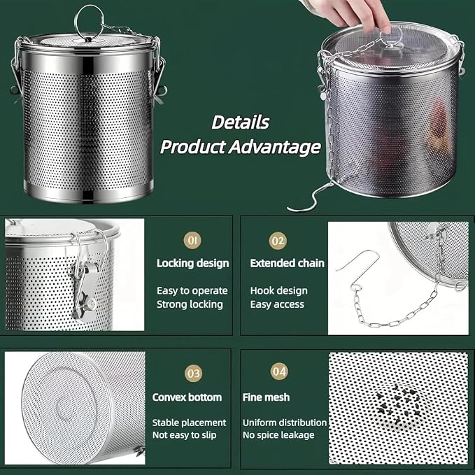 Stainless steel cylindrical seasoning filter, Mesh Design Tea Ball Strainer - Image 3