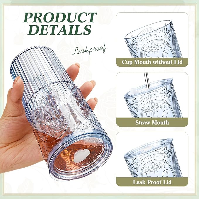 8 Set 20oz Vintage Plastic Tumbler - Image 3
