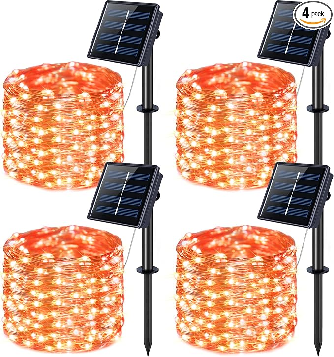 JMEXSUSS 4 Pack Solar Halloween Lights, Total 400 LED 132 FT Orange Solar by JMEXSUSS