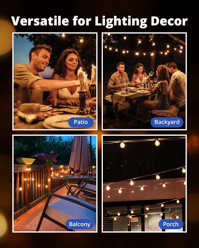 VIPAR Outdoor String Lights, 60FT 32 G40 Bulbs Patio Lights Outdoor Waterproof - Image 9
