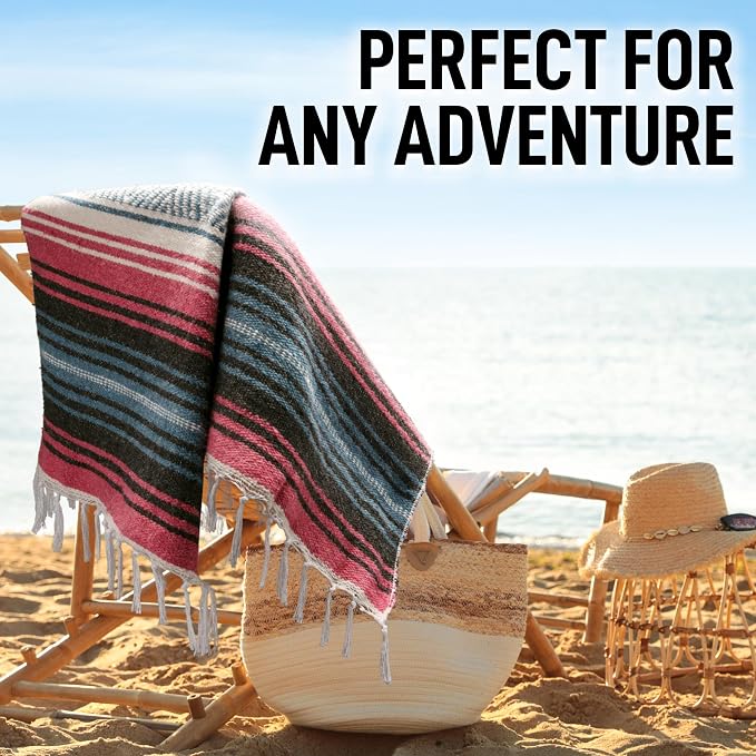 Hydration Nation Authentic Large Handwoven Mexican Striped Throw Blanket - Image 6