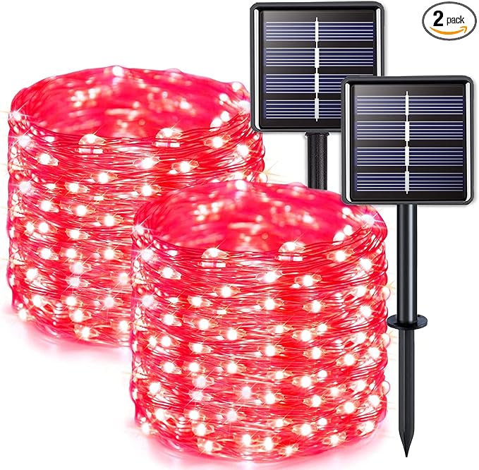 JMEXSUSS 2 Pack Red Solar Lights Outdoor Waterproof, Each 33FT 100 LED Red by JMEXSUSS