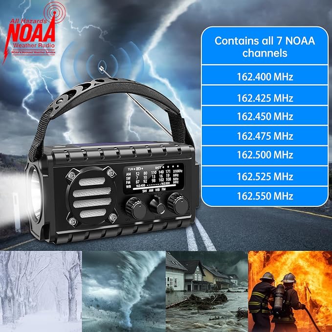 Emergency Radio Hand Crank Solar, AM/FM/SW NOAA Weather Radio Built-in 20000mah - Image 3