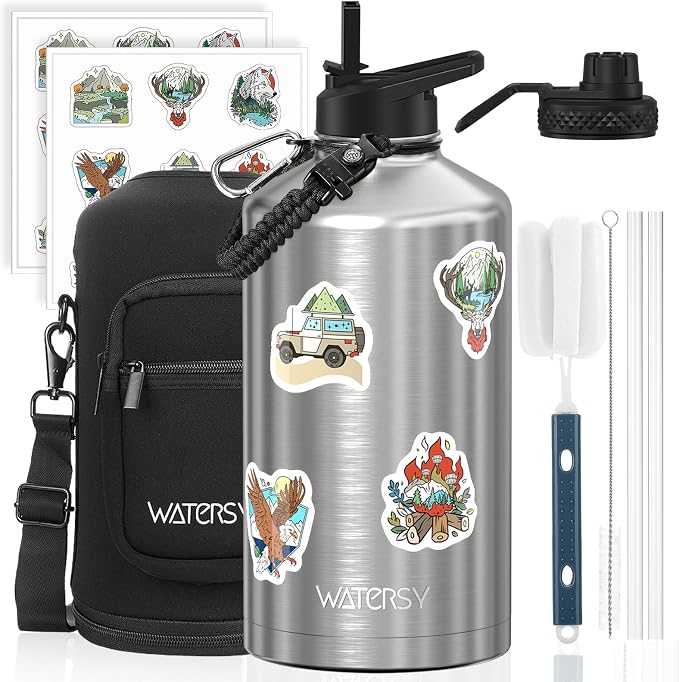 1 Gallon Water Bottle Insulated, BPA Free&Leak Proof, 128oz Stainless Steel by Watersy